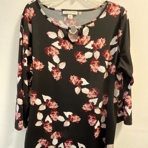 Emaline Black/Maroon Floral ¾ Sleeves Blouse XL